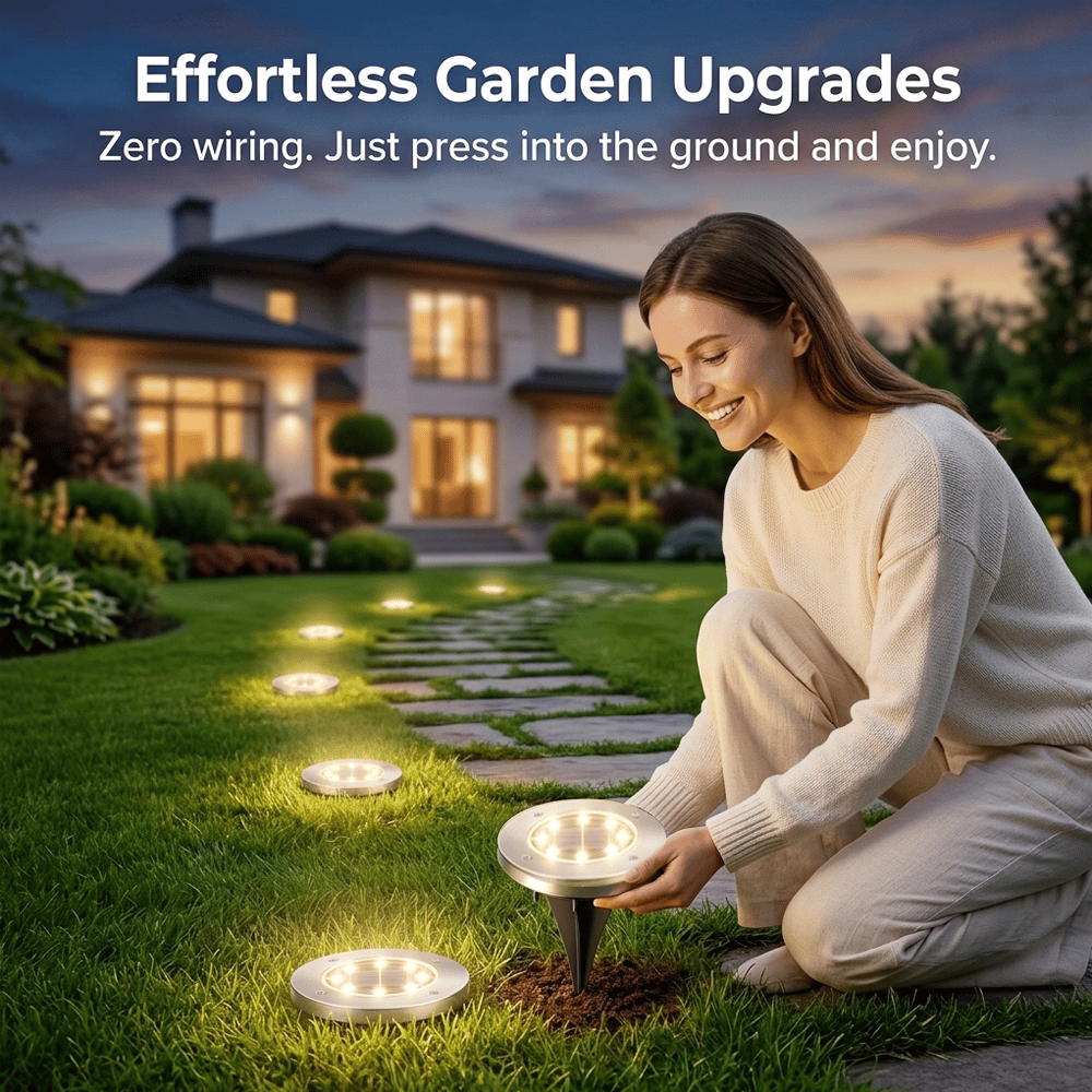 Solar Powered 8-LED Ground Lights | Outdoor Pathway Lighting