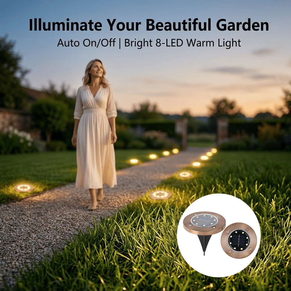 Solar Powered 8-LED Ground Lights | Outdoor Pathway Lighting