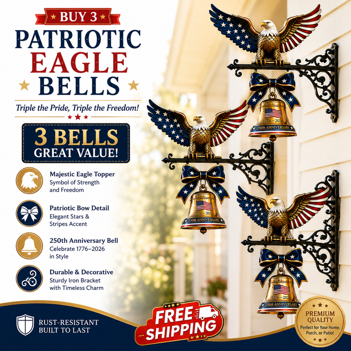 🔔🔔 Ring in the Semiquincentennial: 1776-2026 "Spirit of Liberty" Eagle Bell