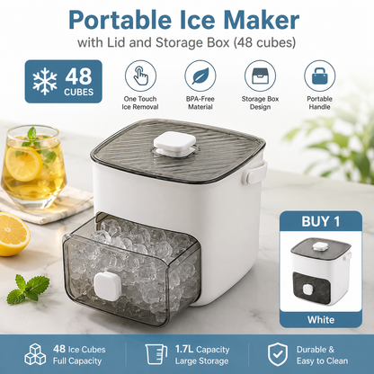 🥳2026 HOT SALE🥳💞50K+ SOLD!🧊Portable Ice Maker with Lid and Storage Box (48 cubes)