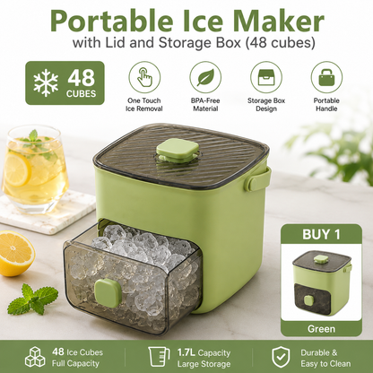 🥳2026 HOT SALE🥳💞50K+ SOLD!🧊Portable Ice Maker with Lid and Storage Box (48 cubes)