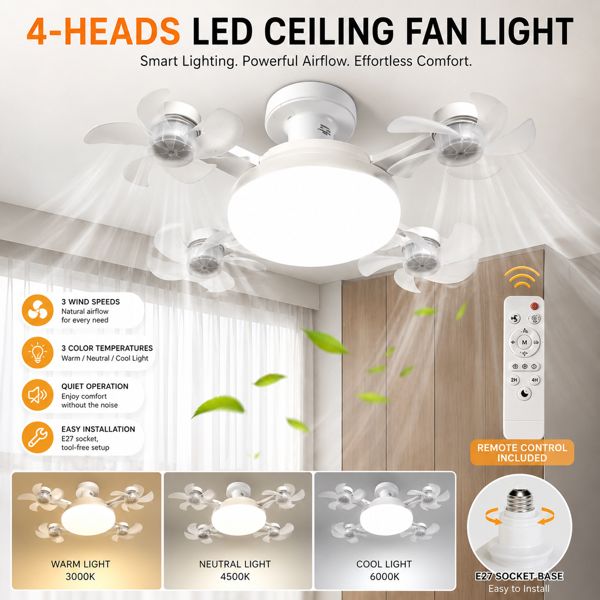 🎁Hot Sale 50% OFF✨Remote-Controlled LED Ceiling Fan Light