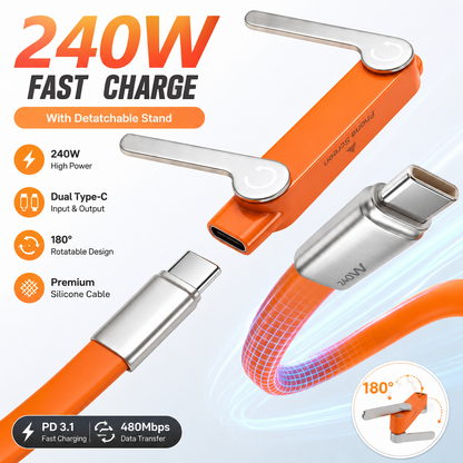 ⚡ Fast Charging Cable 🚀240W Fast Charging + Hidden Foldable Phone Stand