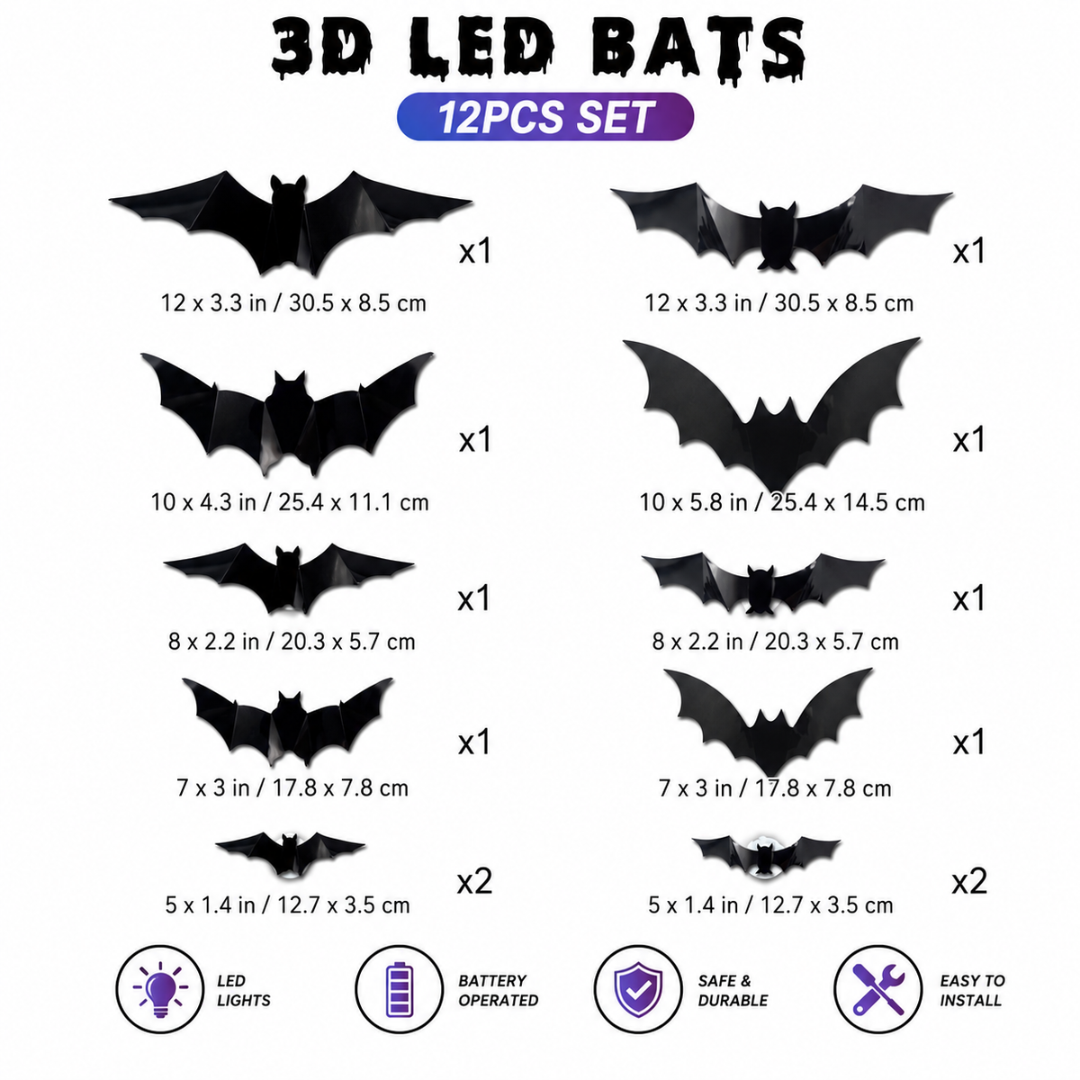 🦇Halloween 3D Bat & Spider LED Wall Light Decor🎃💡