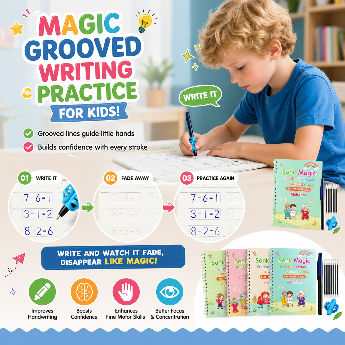 💥LAST DAY SALE 60%OFF💥📚MagicBook | Kids Practice Copybook Set (4Pcs/Set)